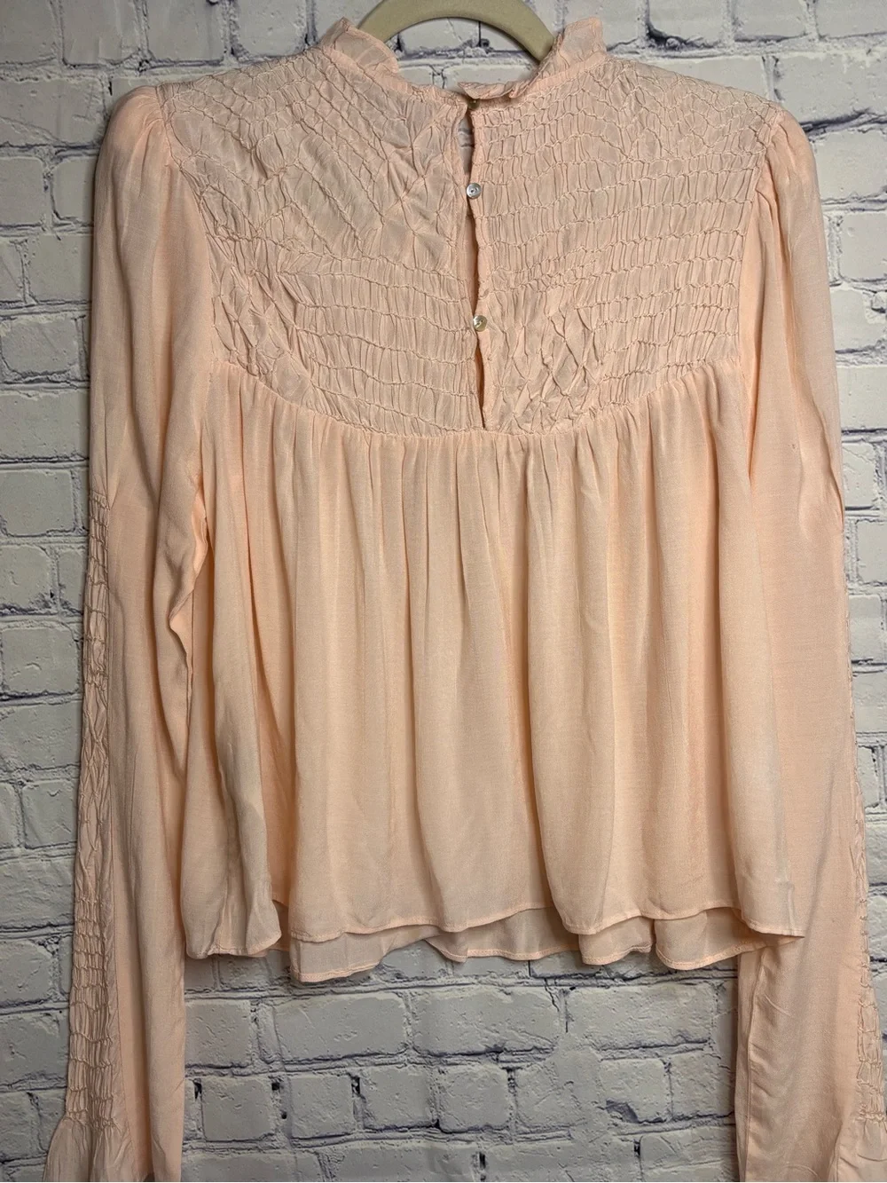FREE PEOPLE Peach Festival Boho Cottagecore Twee Classic Smocked In Time Top S